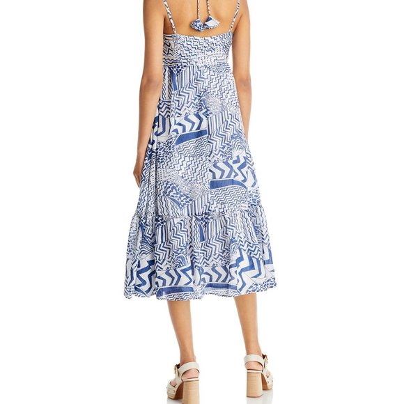 Blue and White Printed Cutout Halter Midi Dress - Aqua Bloomingdales LARGE - Picture 2 of 7